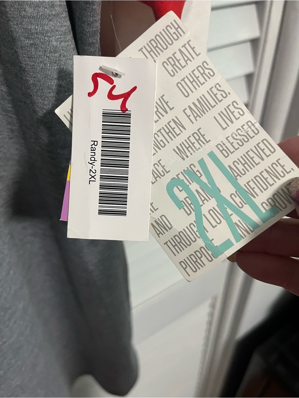 LuLaRoe Raglan Tee in Gray with Red & Blue Flag Sleeves - Picture 3 of 4